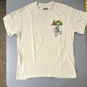 Super Mario Mens M White Mario Graphic Double-Sided Crew Neck Tee 0214